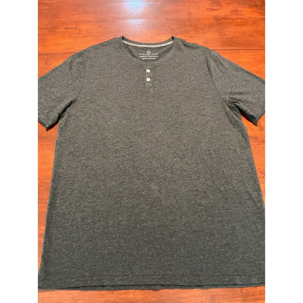 Free Fly Mens Bamboo Cotton Henley Short Sleeve Shirt Charcoal Gray Large